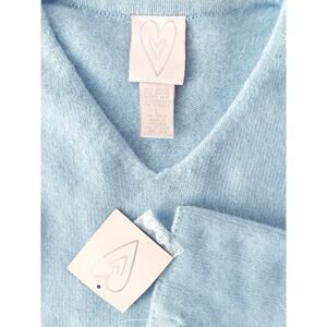 Angora Lambwool Blend Cozy Fluffy Fuzzy Sweater Women L Light Blue V-Neck Retro